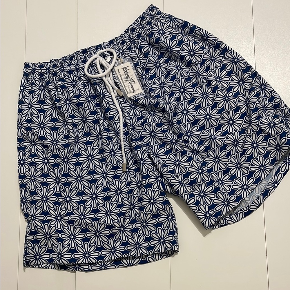 Blue Floral Swim Trunks